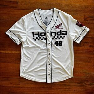 Honda Racing 48 Baseball Jersey White Black Red Men's Size Medium Motor Sport